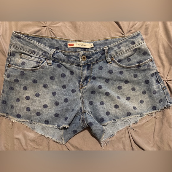 Levi's Denim Shorts with Navy Polka Dots - Picture 1 of 2